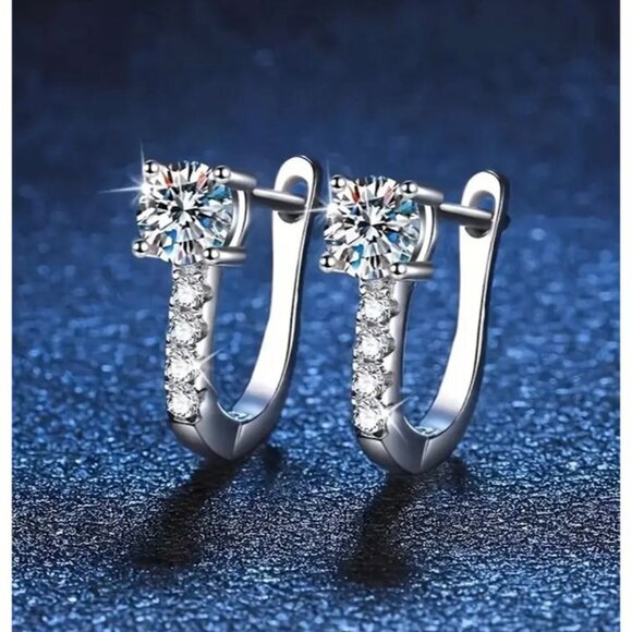 Sterling Silver Drop Hoop Earrings - Picture 2 of 3